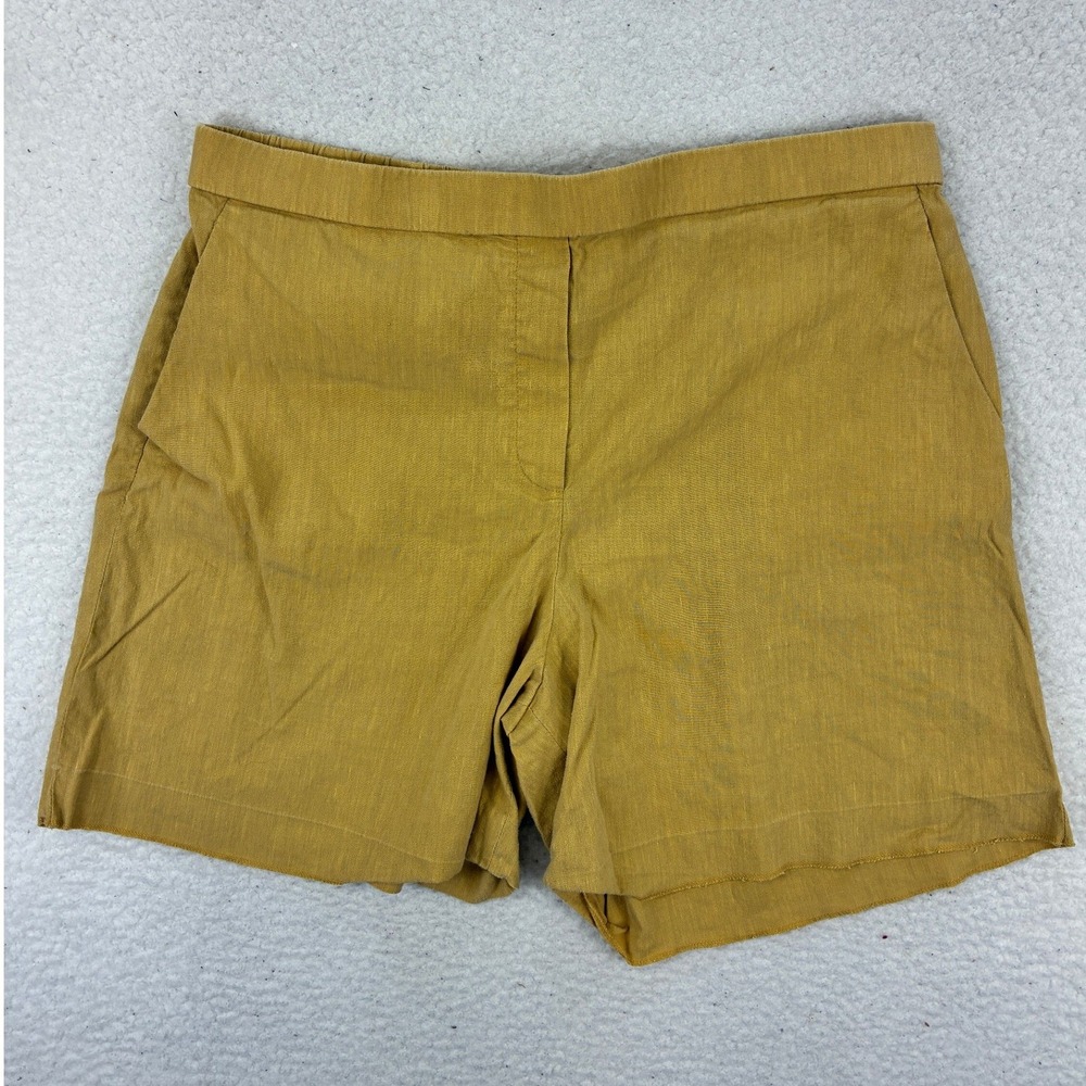Theory Linen Shorts Pull On Women's 10 Navy Yellow Casual Summer Lot 2 Flaw - Picture 13 of 16